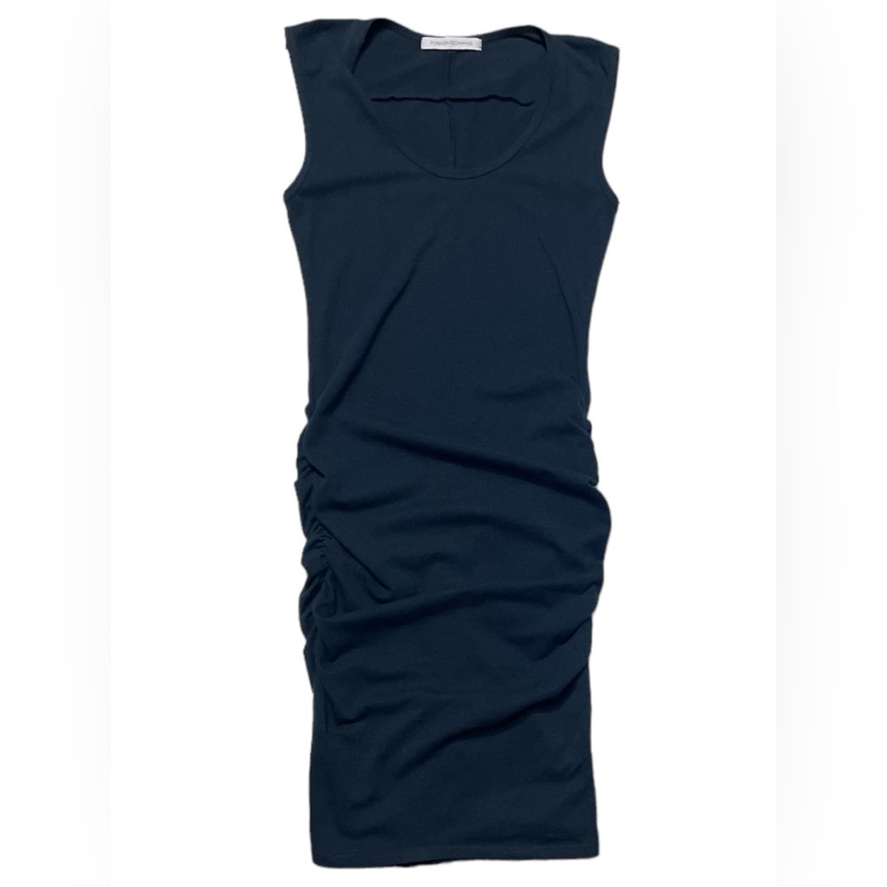 Women’s Foreign Exchange Black Dress Stretchy Ruched Bodycon Scoop neck Small S